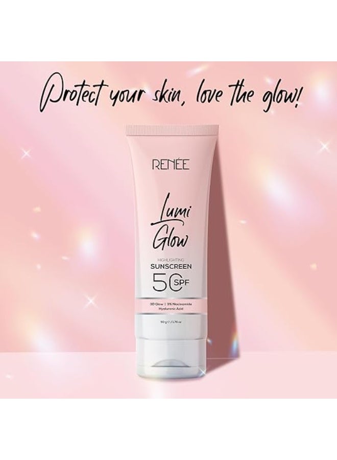 رينيه واقي الشمس رينيه لومي جلو المضيء مع عامل حماية SPF 50 | خفيف الوزن وغير لزج | لا يترك أثرًا أبيض | يحمي من أشعة UVA و UVB | يمنح بشرة متألقة - 50 جرام - Image 3